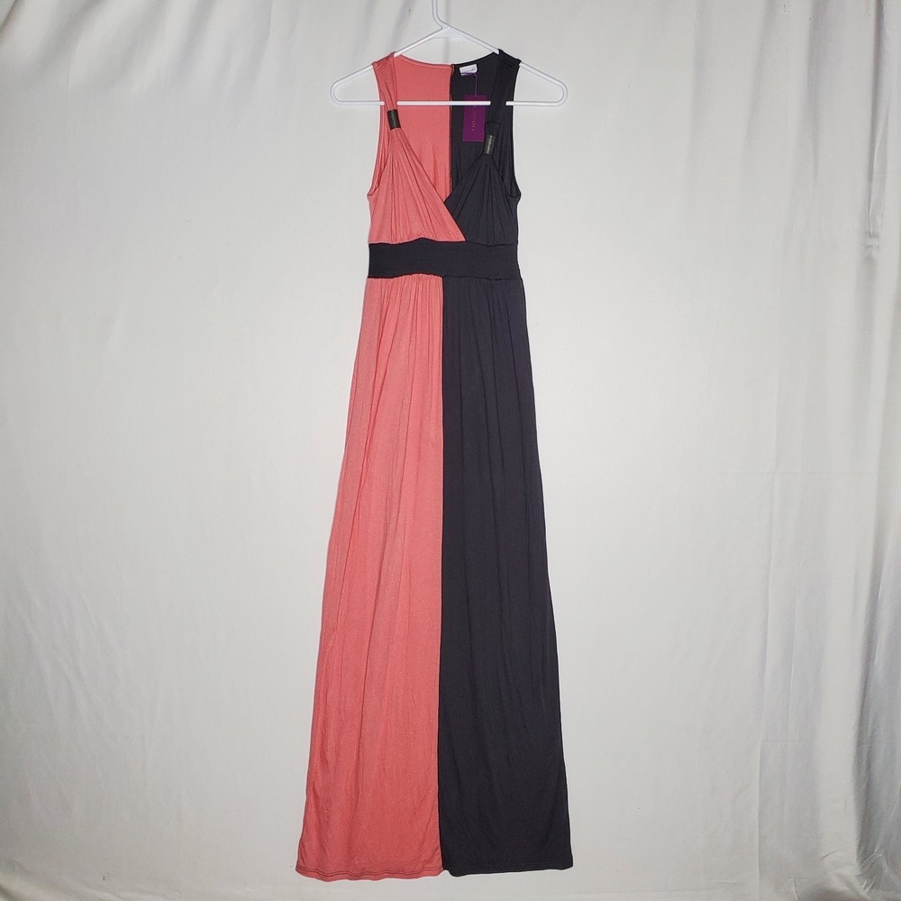 Lascana Maxi Dress 4 Sleeveless V-Neck Color Block Gray Coral Knit Beachy S/XS